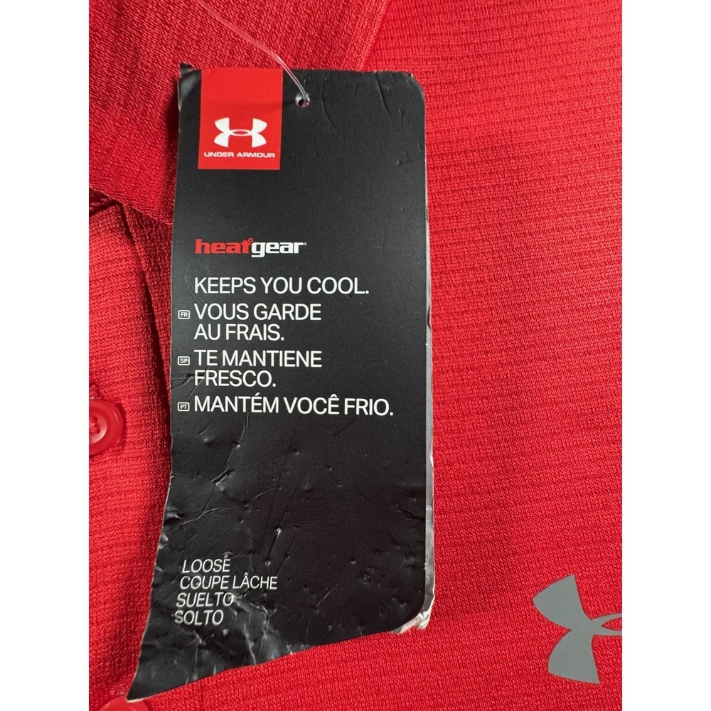 Under Armour HeatGear Polo Shirt Mens Large Red Golf Performance Knit NEW - Picture 4 of 16